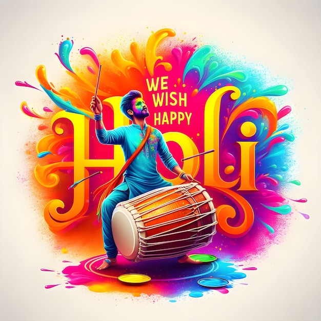 Photo happy holi wish poster and banner festival of colors illustration