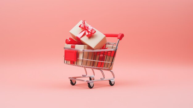 Happy holiday idea in shopping cart with gift boxes