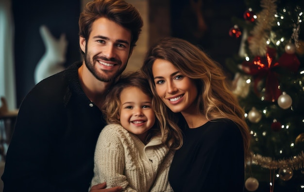 Happy Holidays Family Posing in Cozy Christmas Setting