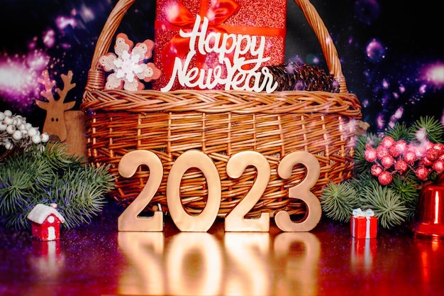 Happy holidays greeting card frame banner new year noel\
christmas ornaments and gift box