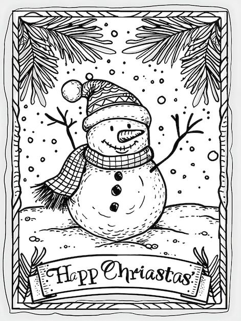 Happy Holidays Postcard Design With Festive Frame Style Desi Outline Scribble CNC Tattoo Ink Art