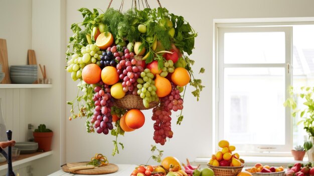 Photo a happy home hung with fresh fruit