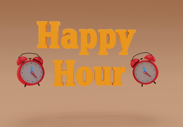 Happy Hour 3d rendering of happy hour at the bar with minimal lettering with alarm clock