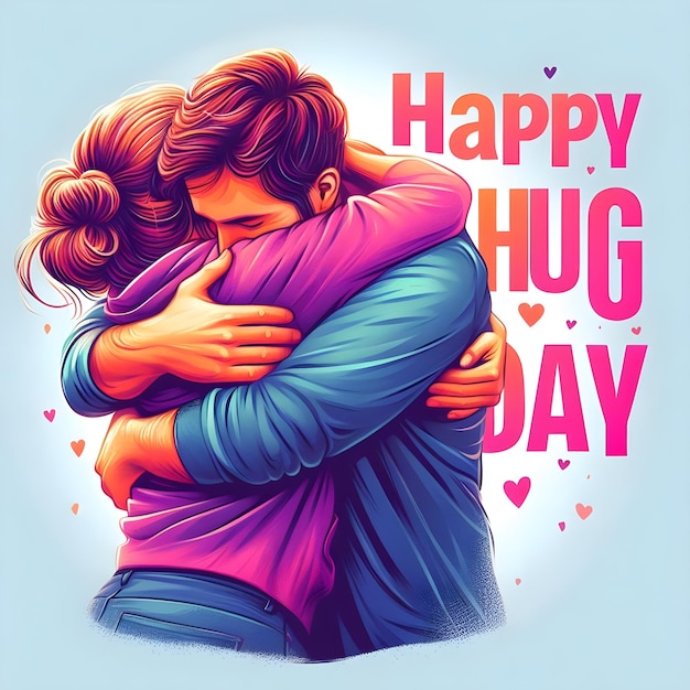 Foto happy hug day con una coppia che si abbraccia illustrazione vettoriale