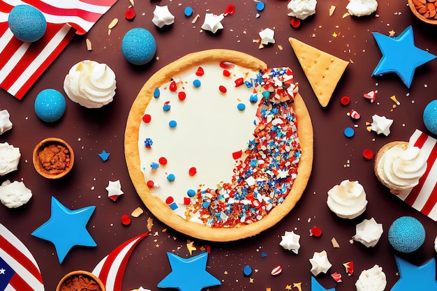 Макет с Днем независимости 4 июля с американским флагом и сладкими продуктами Generative Ai