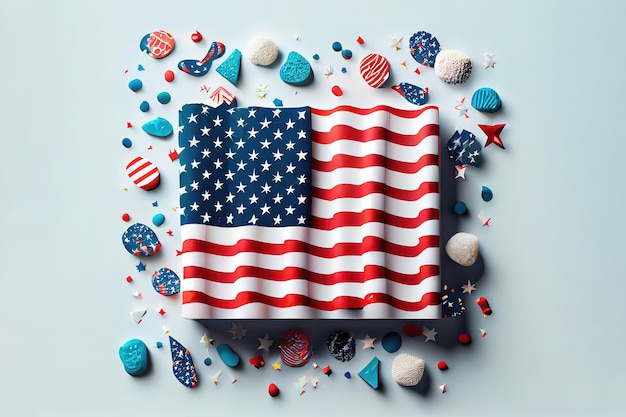 Happy Independence Day 4th july mockup with mini american flag decorated with stars