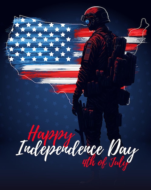 Фото Открытка с днем независимости 4 июля с иллюстрацией солдата армии сша, сгенерированной искусственным интеллектом