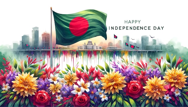사진 방글라데시 수채화 스타일의 행복한 독립기념일 일러스트레이션