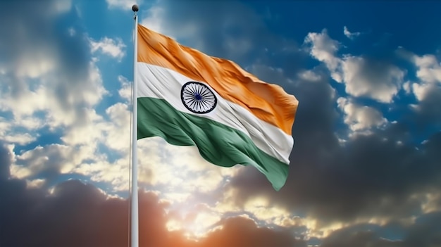 Happy Independence day India Indian Flag Waving Indian Flag in creative background Generative AI