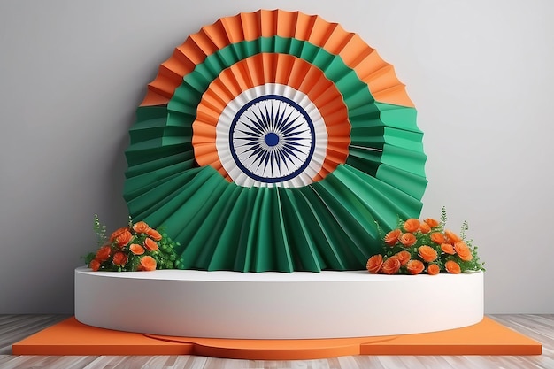 Photo happy independence day of india or republic day podium display decoration background copy space text 3d rendering illustration