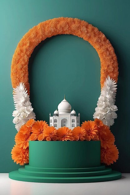 Photo happy independence day of india or republic day podium display decoration background copy space text 3d rendering illustration