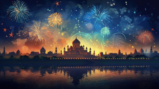 Happy Independence Day of India ontwerp vuurwerk achtergrond Generatieve ai