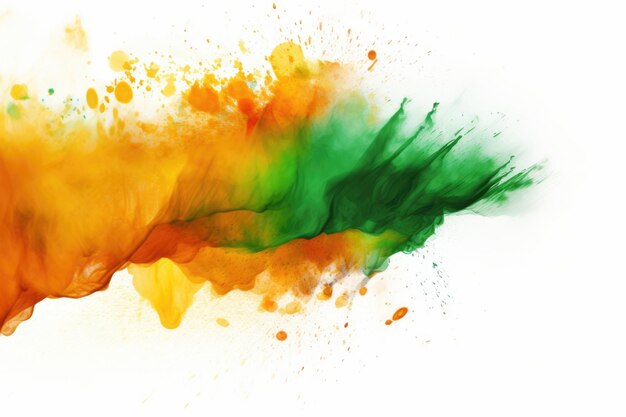 Happy india independence day celebrate with orange and green powder splash on august 15th