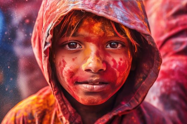 Happy Indian boy celebrate the colorful festival of Holi in India Generative Ai