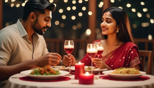 Photo happy indian couple having dinner