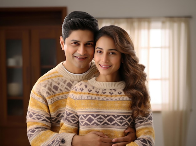 Happy Indian couple in winter wear or sweater