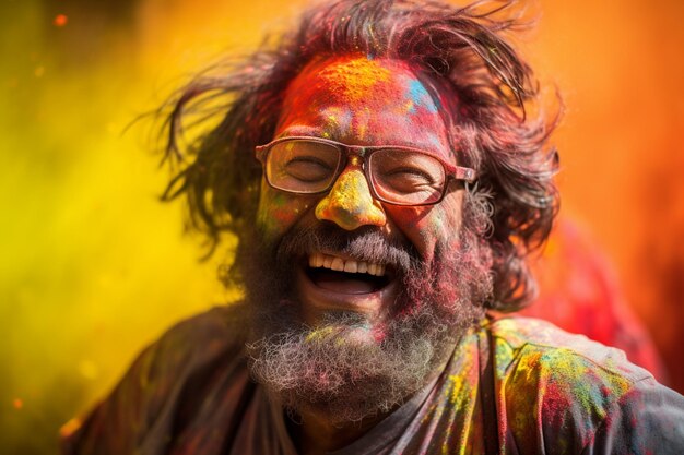 happy indian guy smiling at holy festival indian culture photo