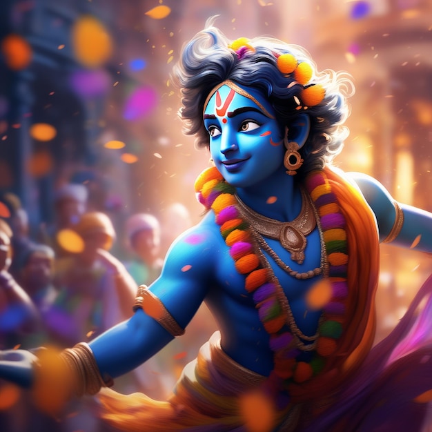 happy indian hindu lord krishna with blue background happy indian hindu lord krishna with blue