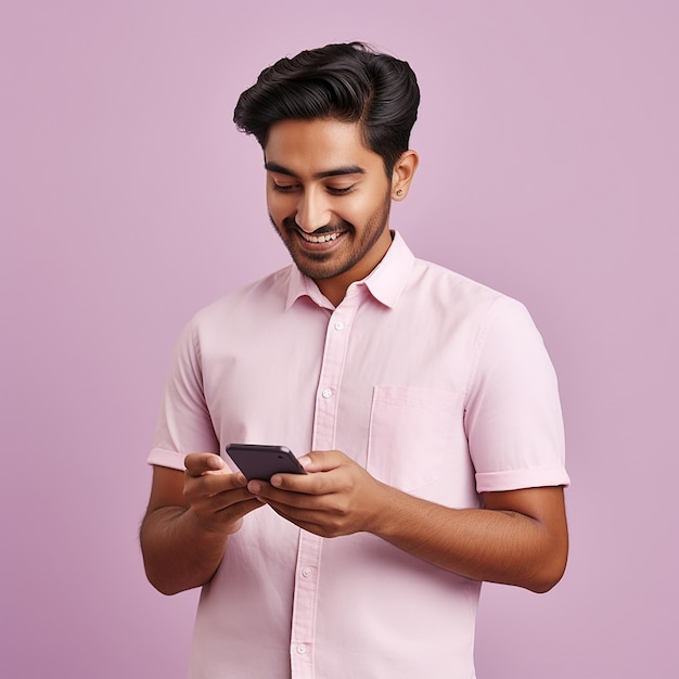 Photo happy indian man in pink shirt and white tshirt