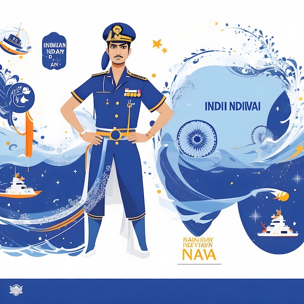 Happy Indian Navy Day celebration Drawing Illustration With Flag Stock Image AI generate Image