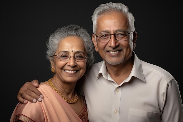 Happy Indian old couple posing for photo