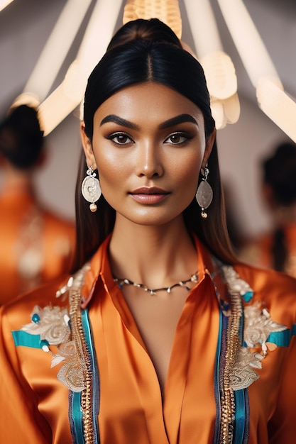 Happy Indian young businesswoman wearing Orange suit looking at the camera