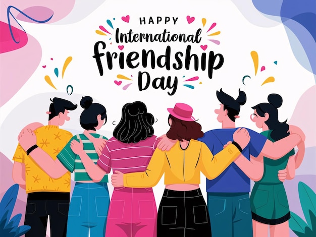 Happy International Friendship Day Vector Illustration Design Back View of Friends Group