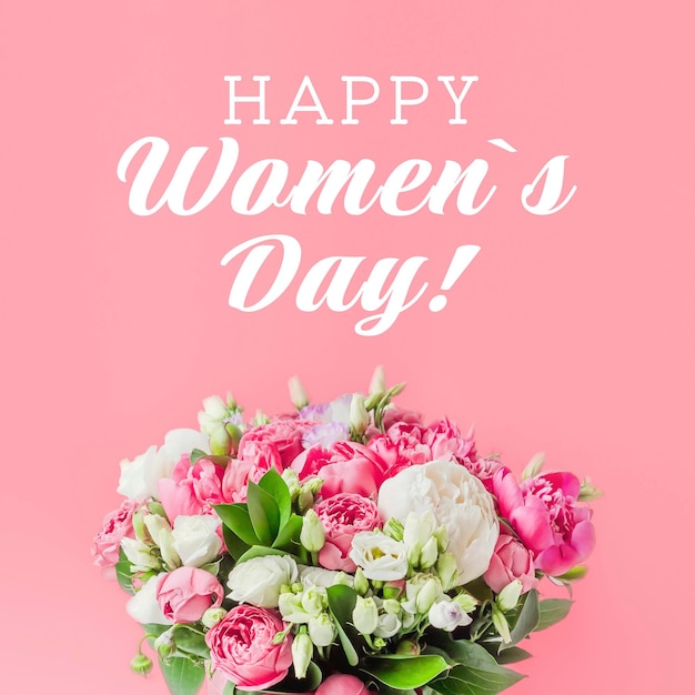 꽃다발과 함께 행복한 국제 여성의 날 인사말 카드