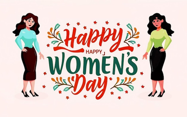 Happy International Womens Day illustration text and Womens image