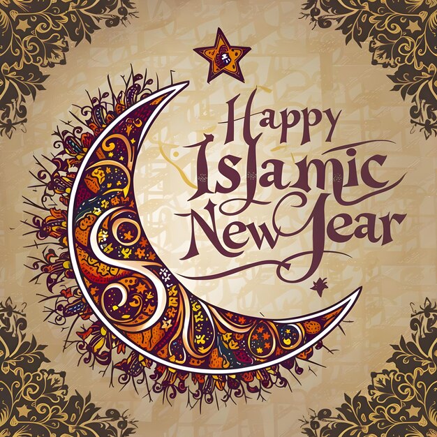 Foto buon anno nuovo islamico saluto islamico calligrafia araba con illustrazione araba