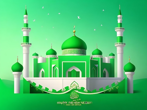 Happy islamic new year social media post mosque