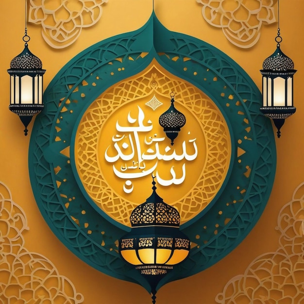 Happy islamic new year social media post with arabic lantern background