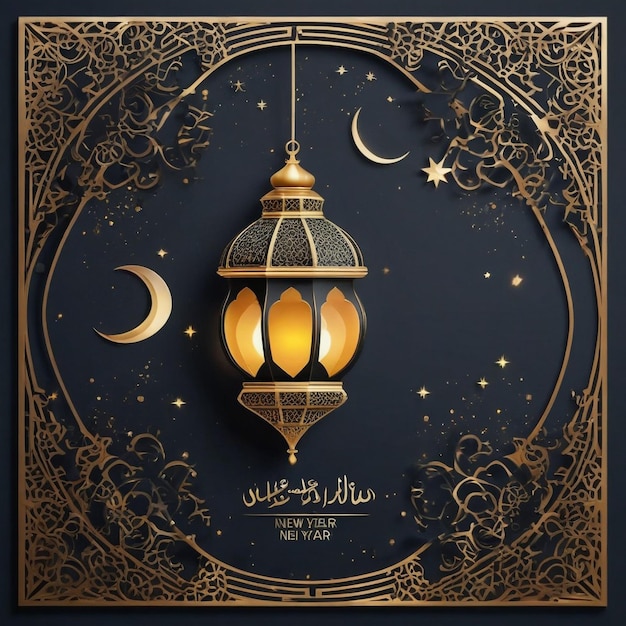 Happy islamic new year social media post with arabic lantern background