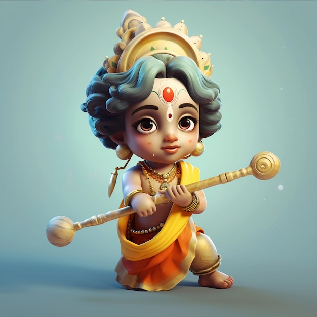 Photo happy janmashtami festival little cartoon lord krishna digital background generative ai