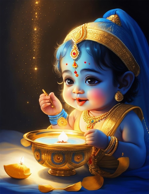 Happy Janmashtami festival wallpaper with cute Lord Krishna