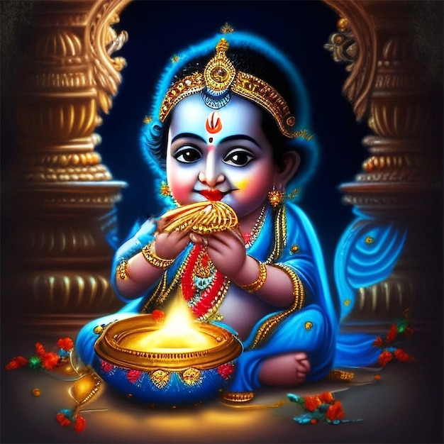 Happy Janmashtami festival wallpaper with cute Lord Krishna