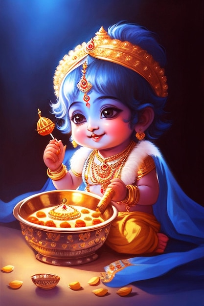 Photo happy janmashtami festival wallpaper with cute lord krishna