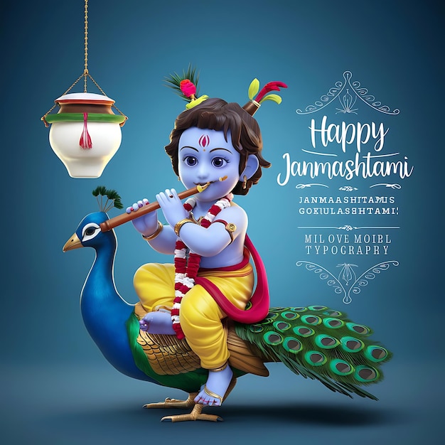 Photo happy janmashtami indian festival celebrating birth of krishna background banner greeting cards