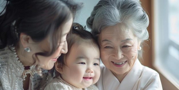 写真 日本の母と娘が一緒に母の日を祝う