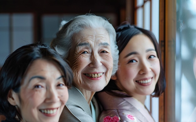 Photo happy japanese mothers and daughters together for mothers day holiday celebration