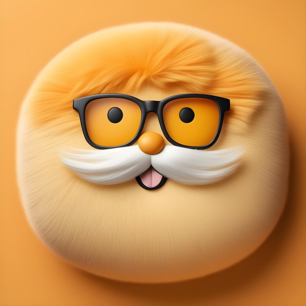 Photo happy amp joyful fluffy emoji with glasses gentle emojic reaction on muted orange background