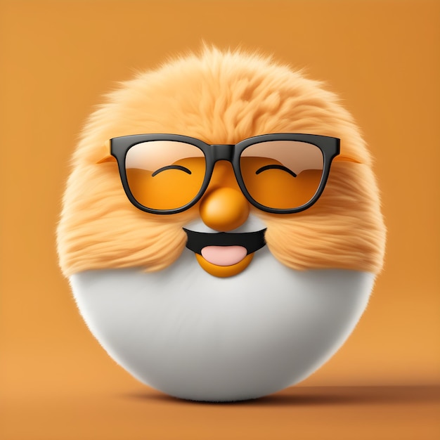 Happy amp joyful fluffy emoji with glasses gentle emojic reaction on muted orange background