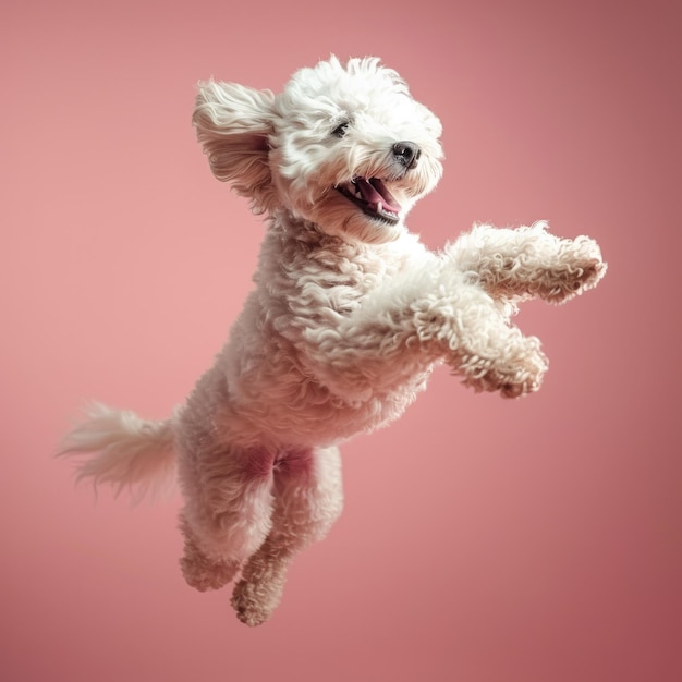 A happy jumping Poodle lightpink Background