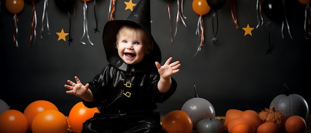 Happy kid celebration of halloween party child backgroud with copy space