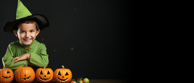 happy kid celebration of halloween party child backgroud with copy space