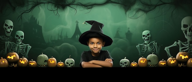 happy kid celebration of halloween party child backgroud with copy space