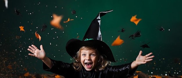 happy kid celebration of halloween party child backgroud with copy space