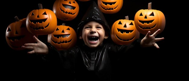 Foto celebrazione felice del bambino della festa di halloween backgroud del bambino con lo spazio della copia