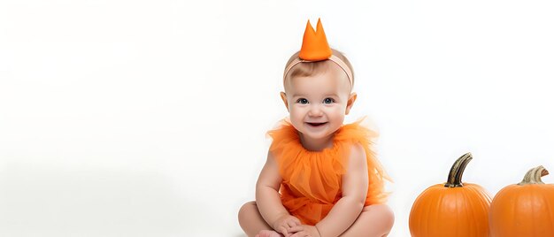 Photo happy kid celebration of halloween party child backgroud with copy space