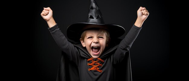 写真 コピー スペースを持つハロウィーン パーティーの子供の背景の幸せな子供のお祝い